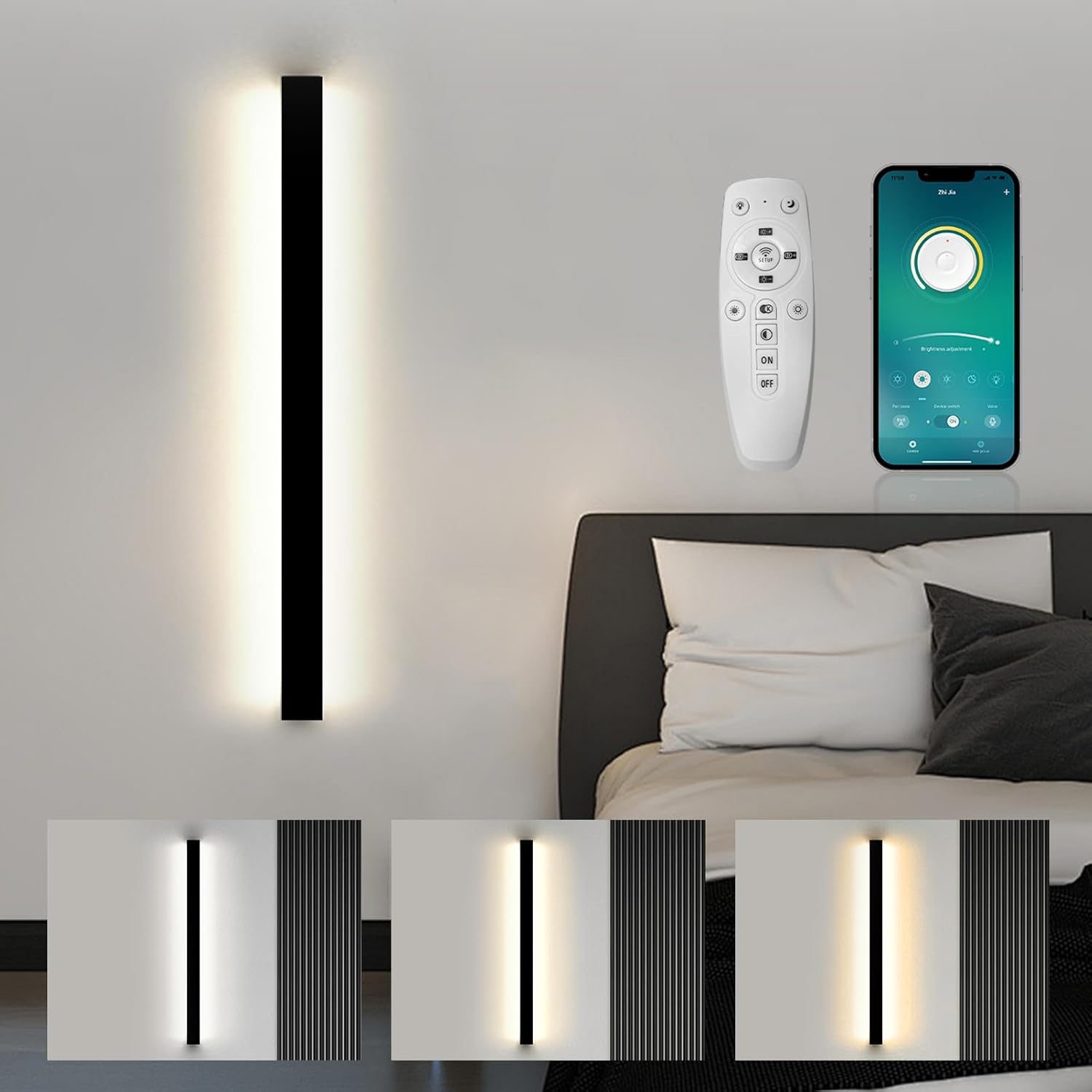 LED Wall Light Long Strip Dimmable K App Remote Control SUCIKORIO