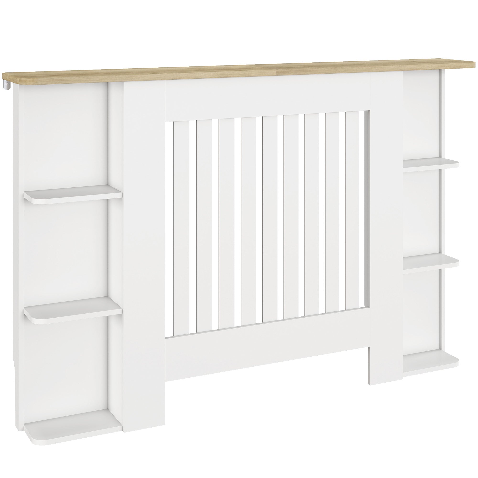 MCL Radiator Cover with Open Storage Shelves, Vertical Slatted Cabinet Shelf Heater Cover for Living Room, Hallway, Medium, White H: W: