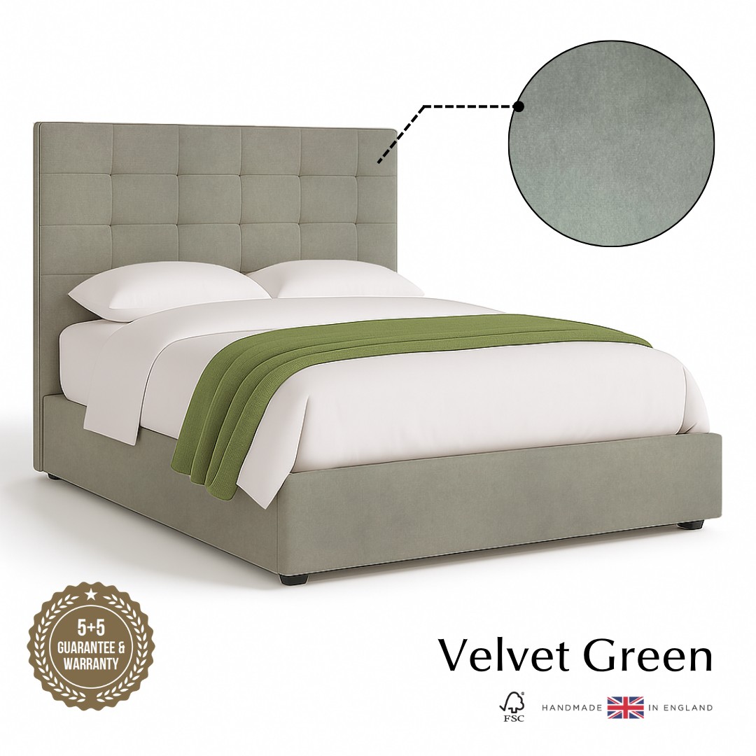 Soma Ottoman Storage Bed - King Velvet Green
