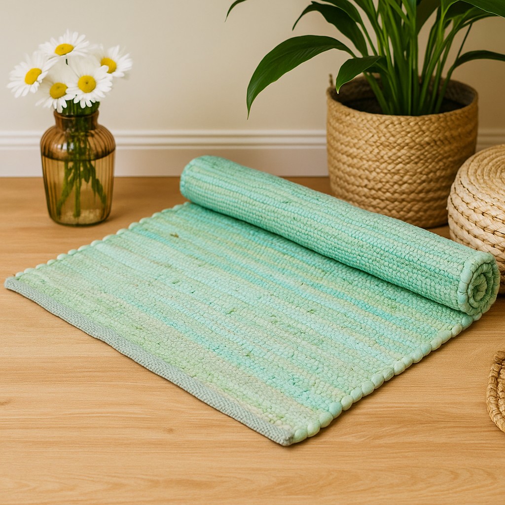 Cotton Rug, Aqua Green Indian Handloom