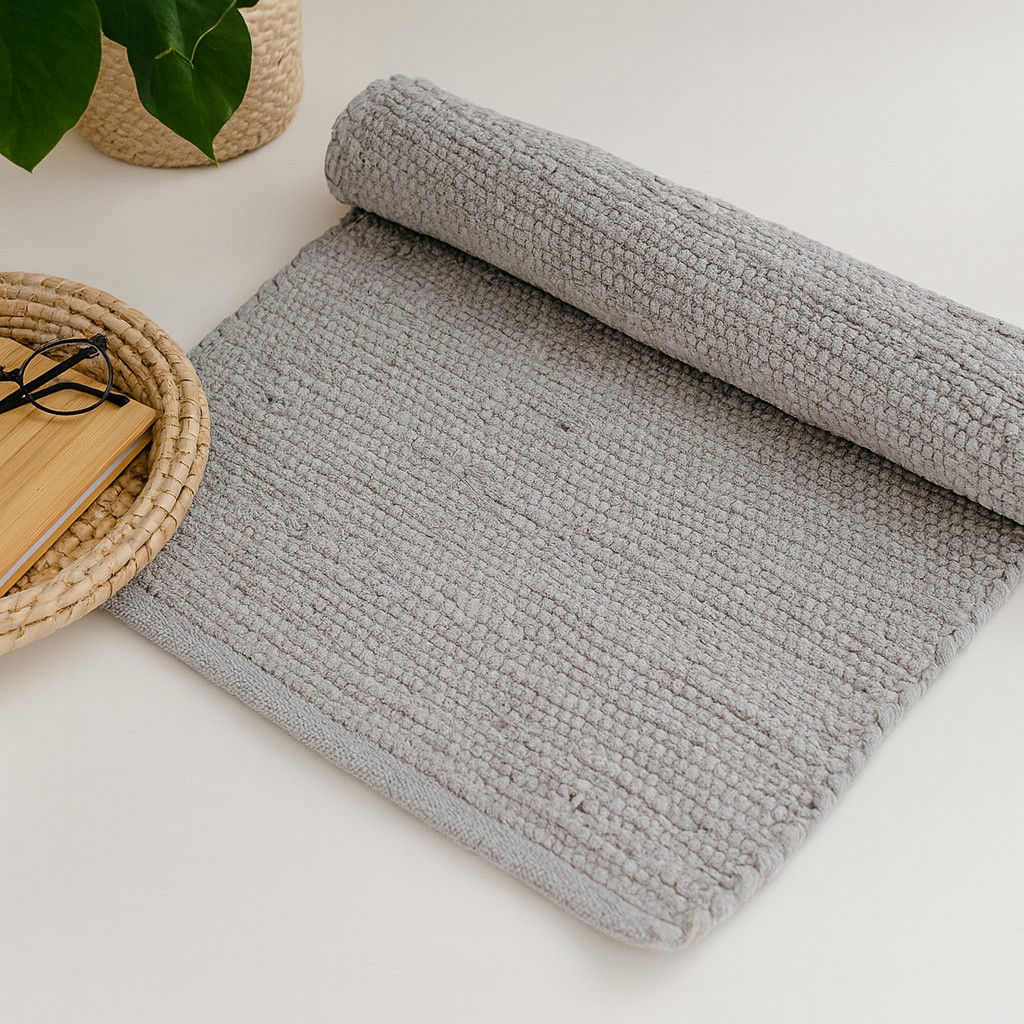 Cotton Rug Large Grey Handloom Indian Textured