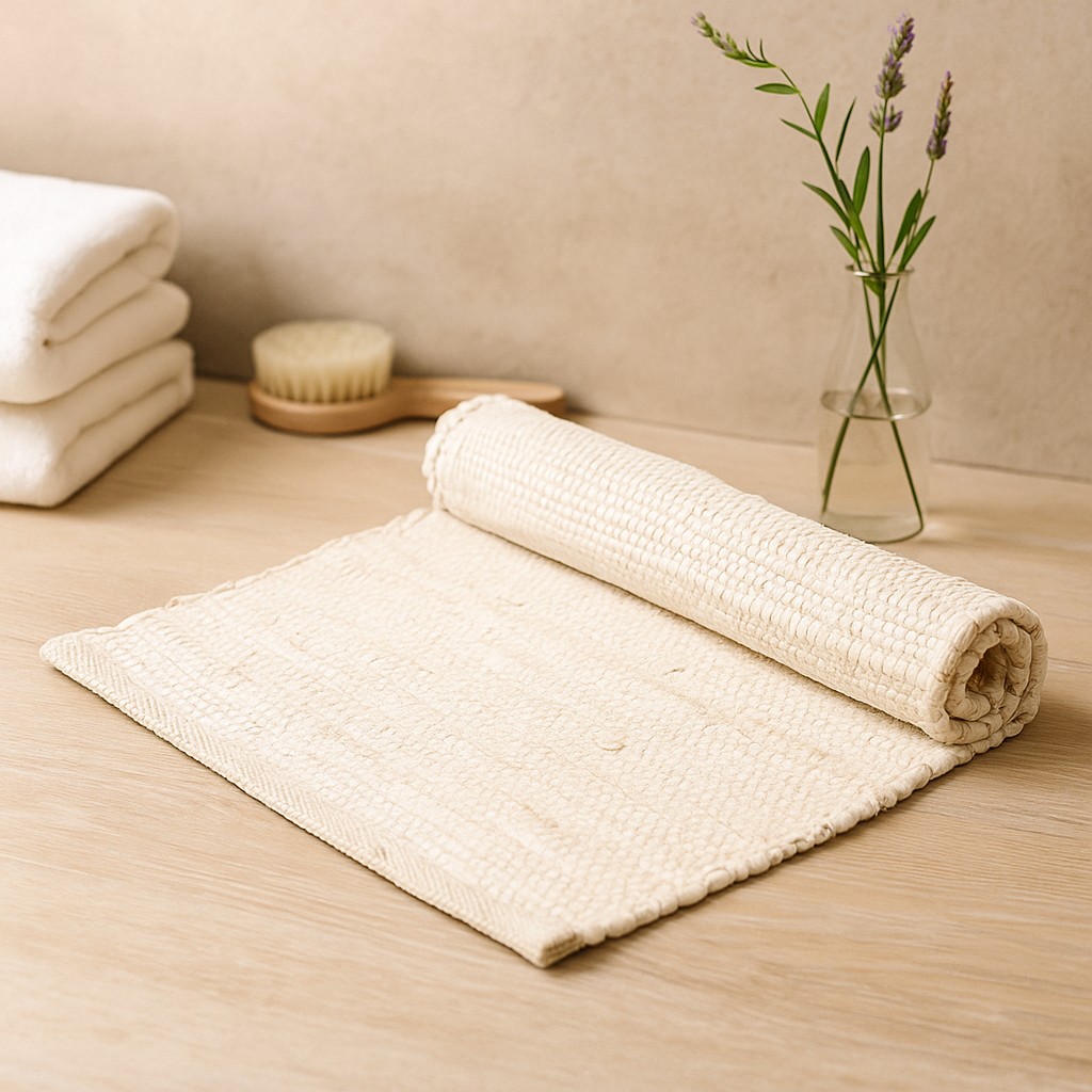 Cotton Area Rug Large Cream Handloom Textured
