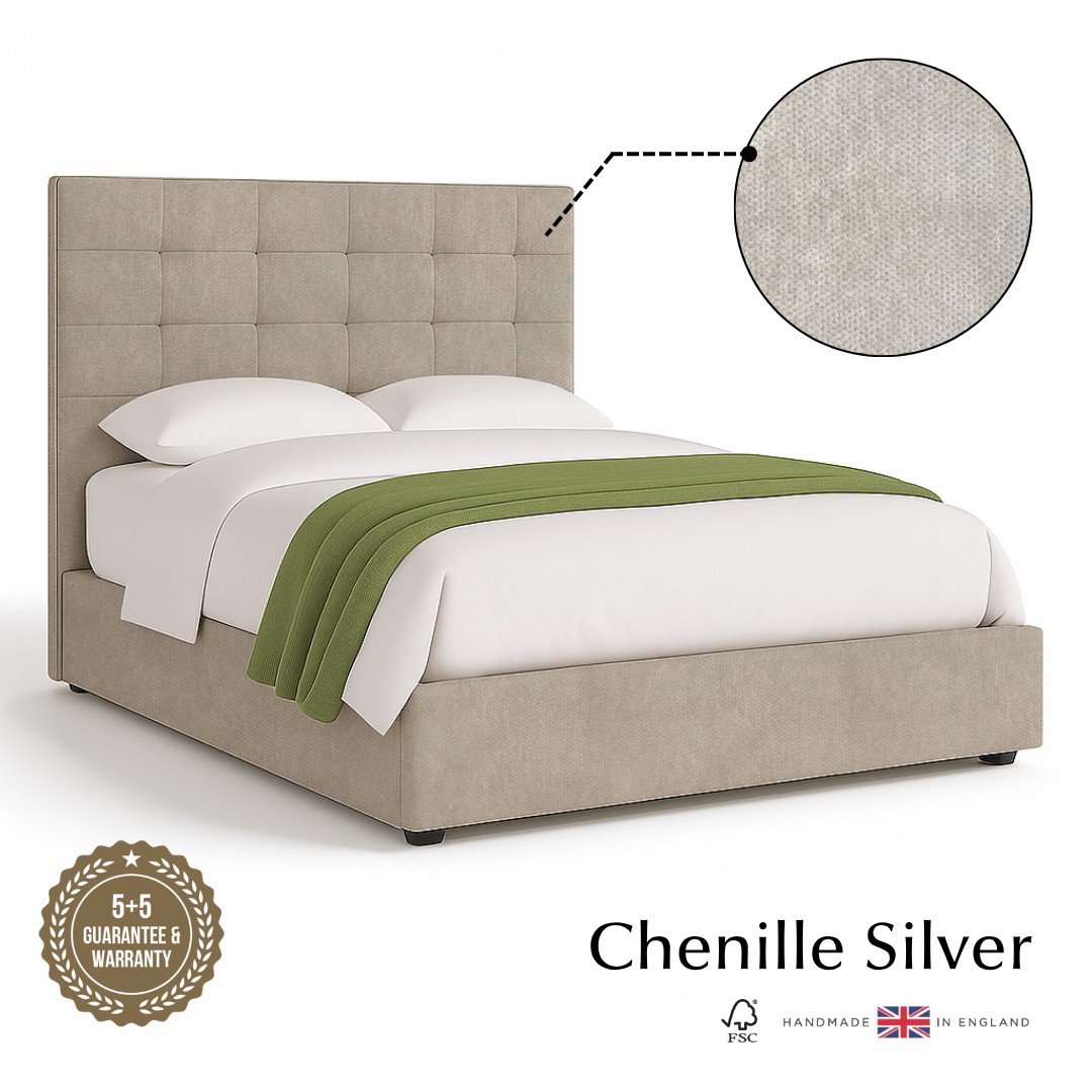 Soma Divan Bed with Drawers - Super King Chenille Silver