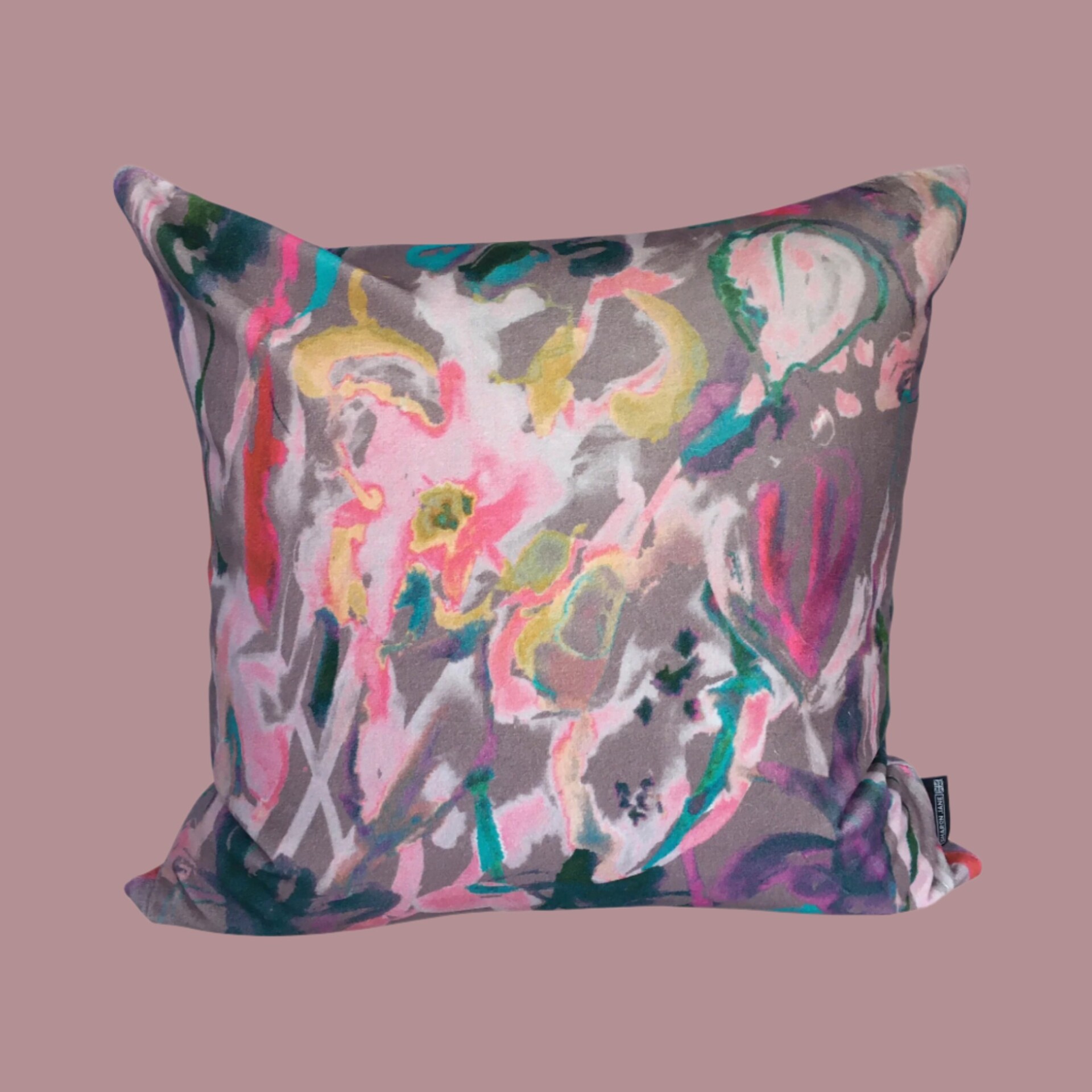 Watercolour Floral Velvet Cushion - Greyish Lilac + Blush