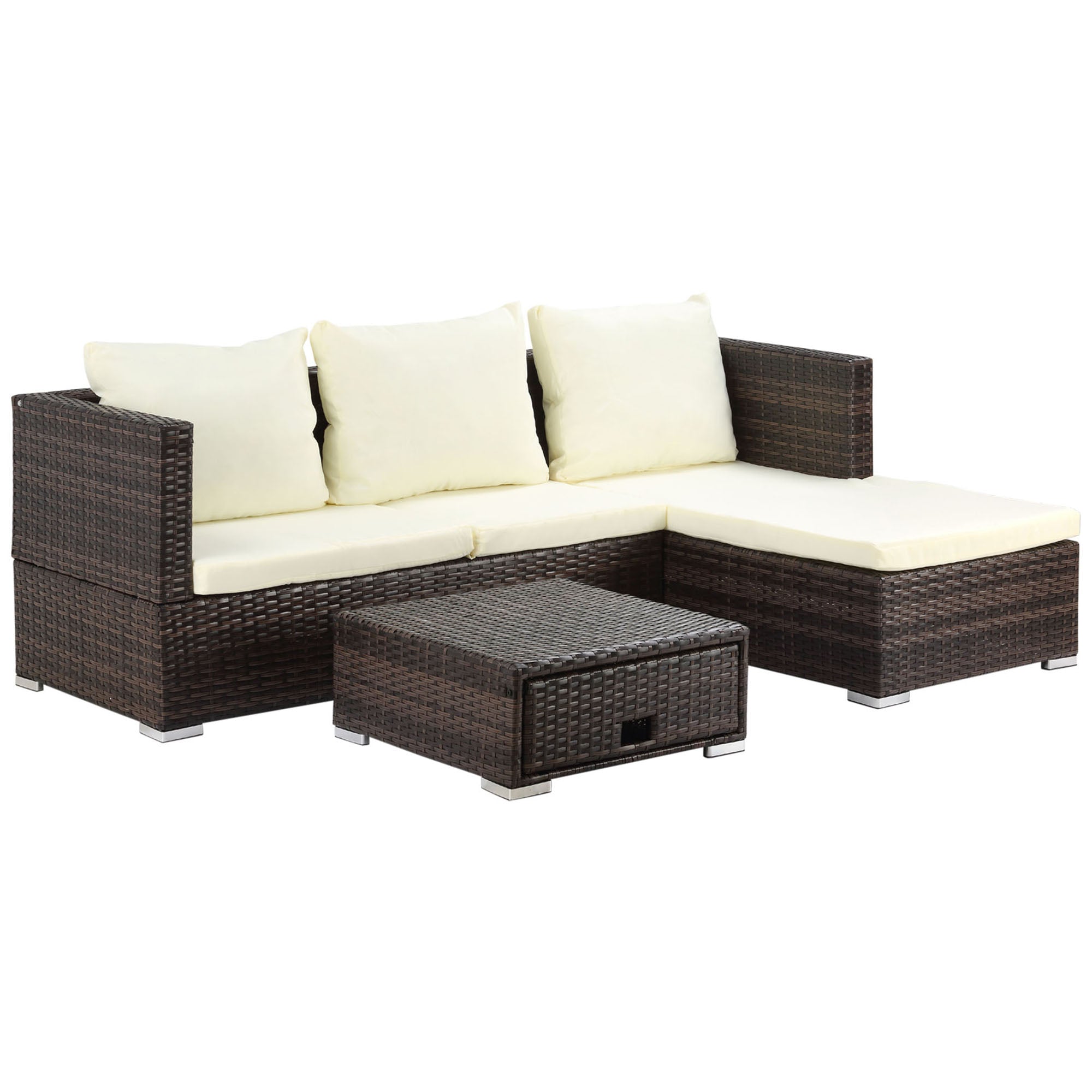 MCL Pieces Rattan Garden Furniture Sofa Set, Seater Garden Corner Sofa with -Level Reclining Sun Lounger and Storage Coffee Table