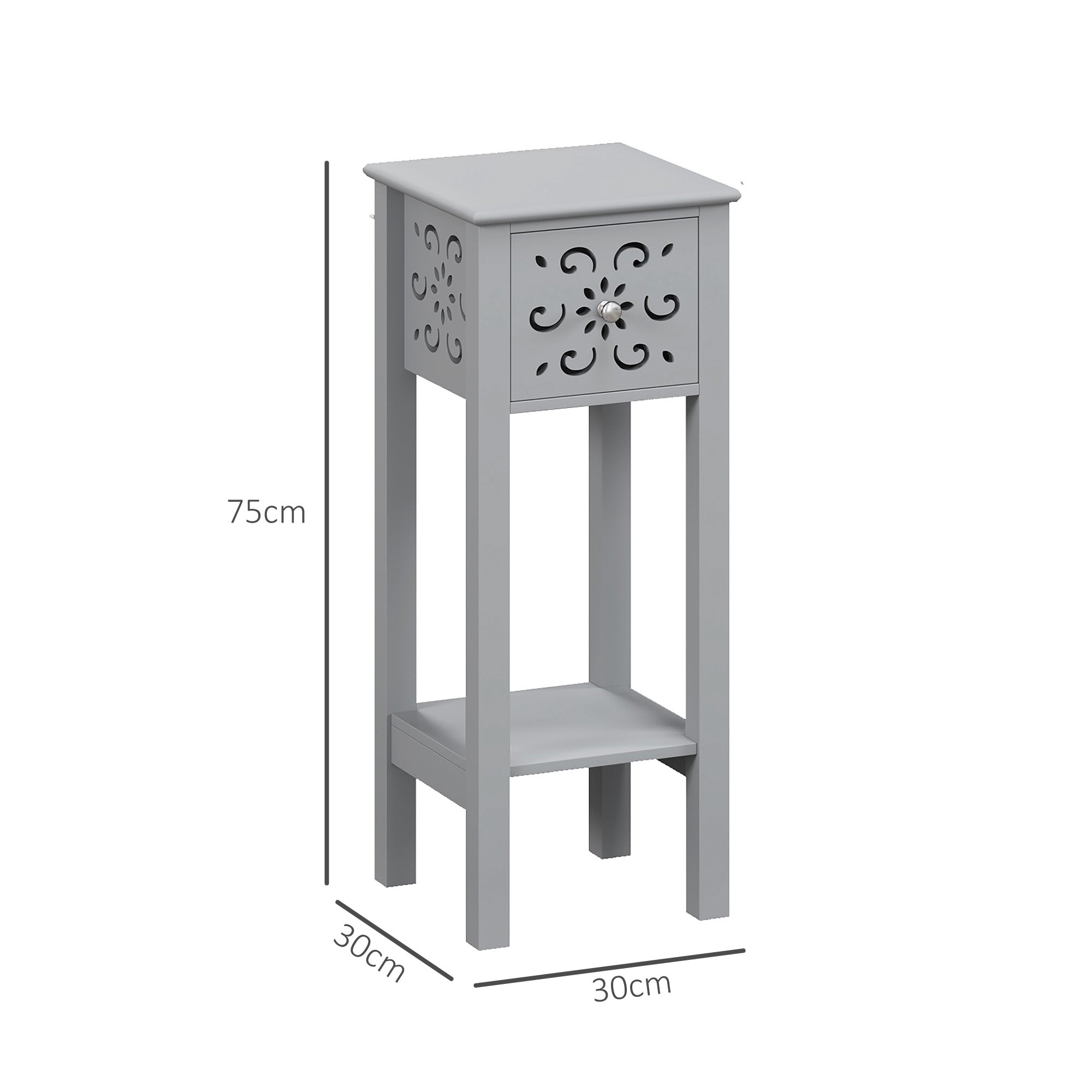 HOMCOM Bedside Table Set, End Table Set with Drawer and Storage Shelf, Grey