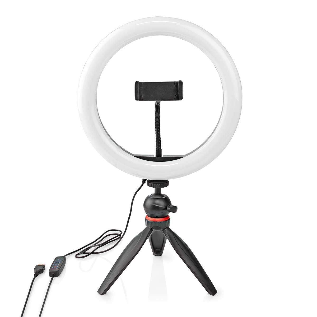 Nedis Ring Light, " LED Ring Lamp with LEDs on Tripod Stand, B Powered, with Flexible Phone Holder, Light Modes