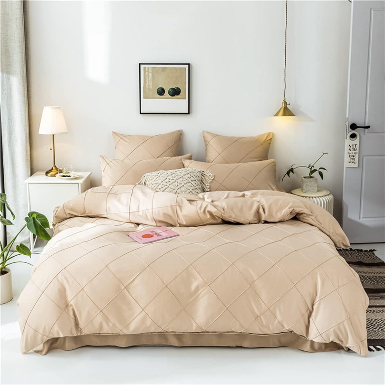 HAVOP King Size Duvet Cover Set pcs Embossed Stripe Grid Soft Microfiber