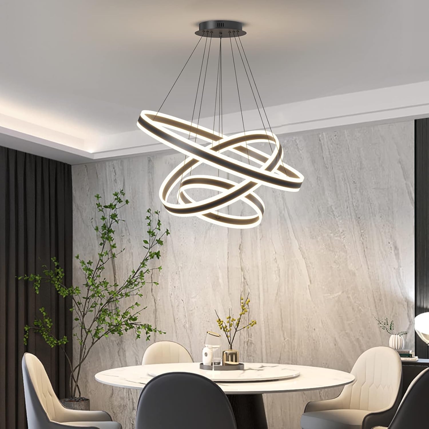 Mikeru Ring Round Pendant Light, Adjustable Dimmable Hanging, ++