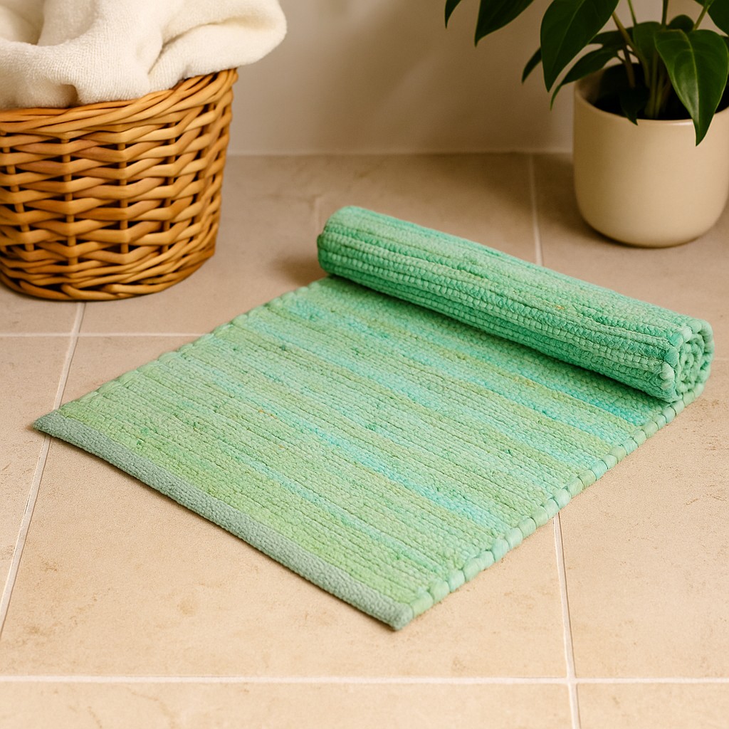 Cotton Rug Aqua Green Handloom Textured