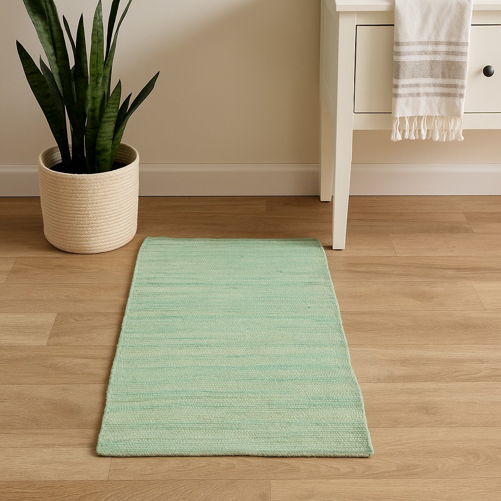 Cotton Rug Aqua Green Handwoven Textured Medium