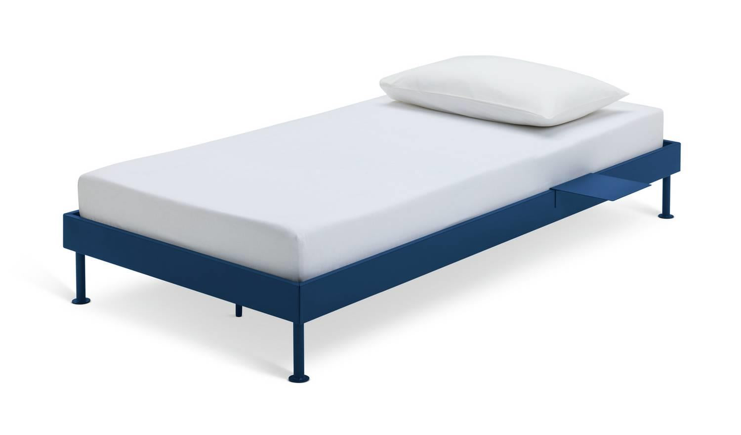 Maddox Single Metal Bed Frame with Bedside Blue Storage Shelf