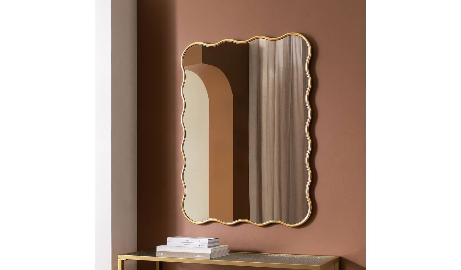Gold Coloured Wavy Wall Mirror x For Hallway Bedroom Dressing Area