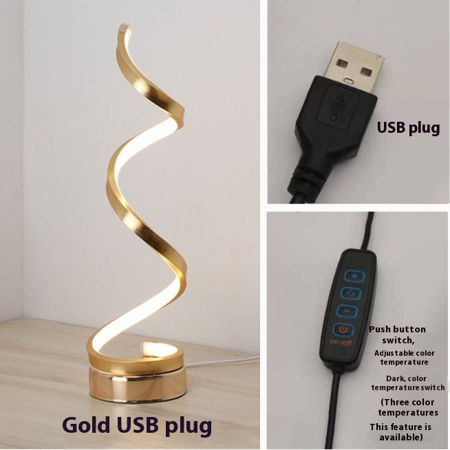 LED Bedside Bedroom Table Lamp - Three Colors B adjustable Gold