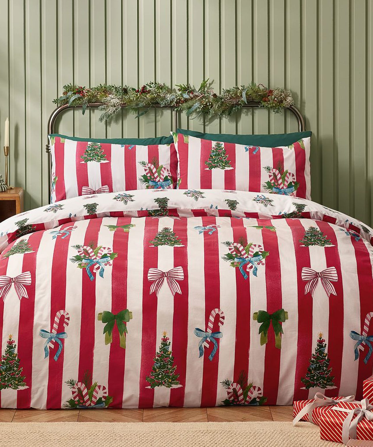 Damart Catherine Lansfield Christmas Stripe Duvet Set