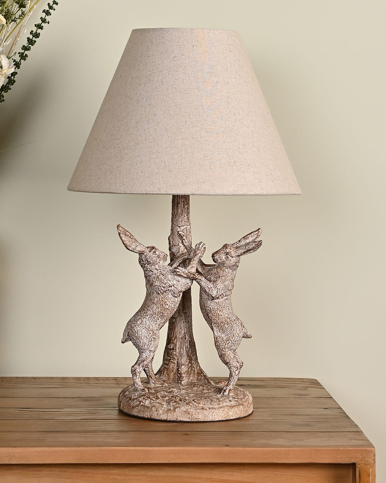 Damart Hestia Wood Effect Hare Table Lamp