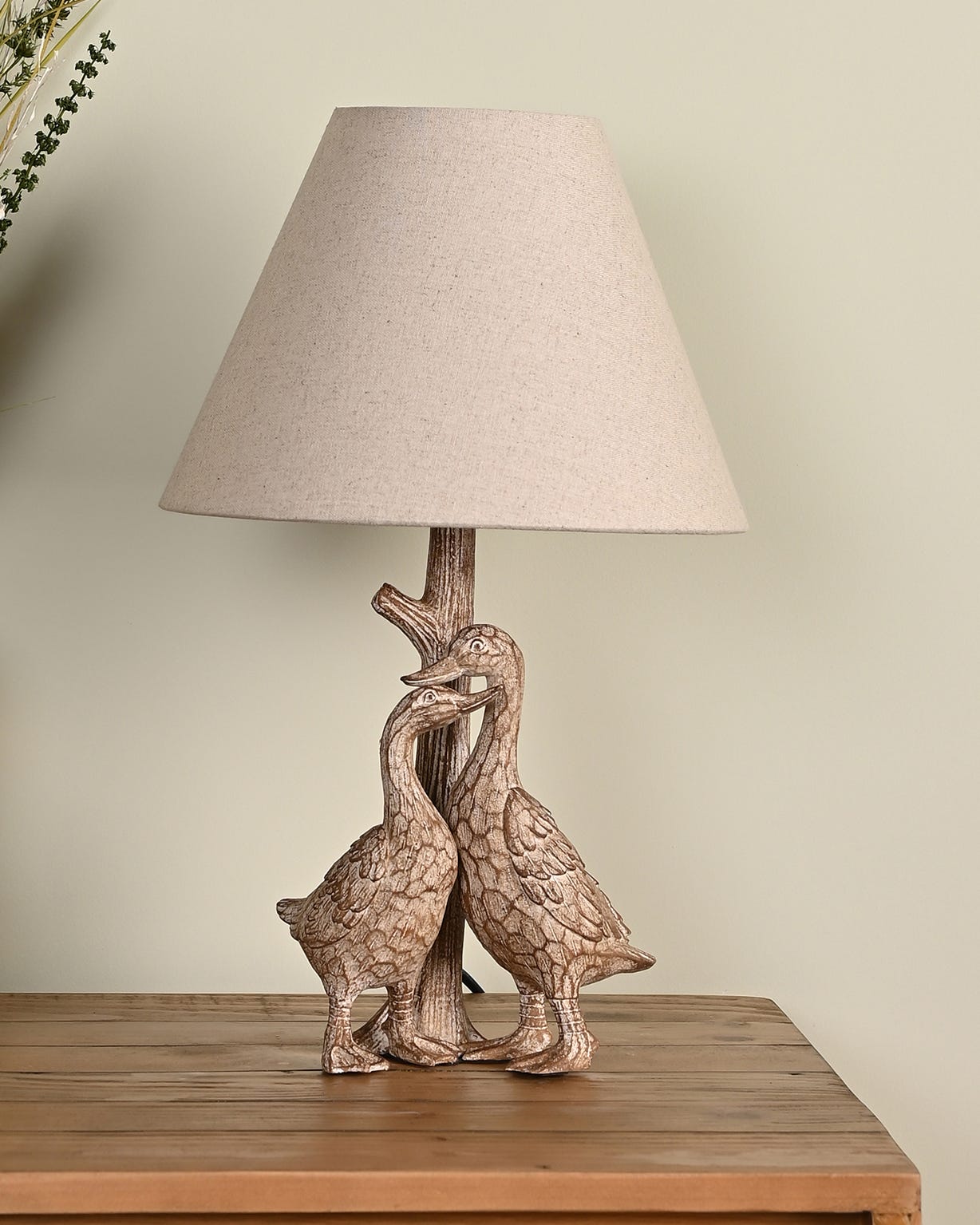 Damart Hestia Wood Effect Duck Resin Table Lamp
