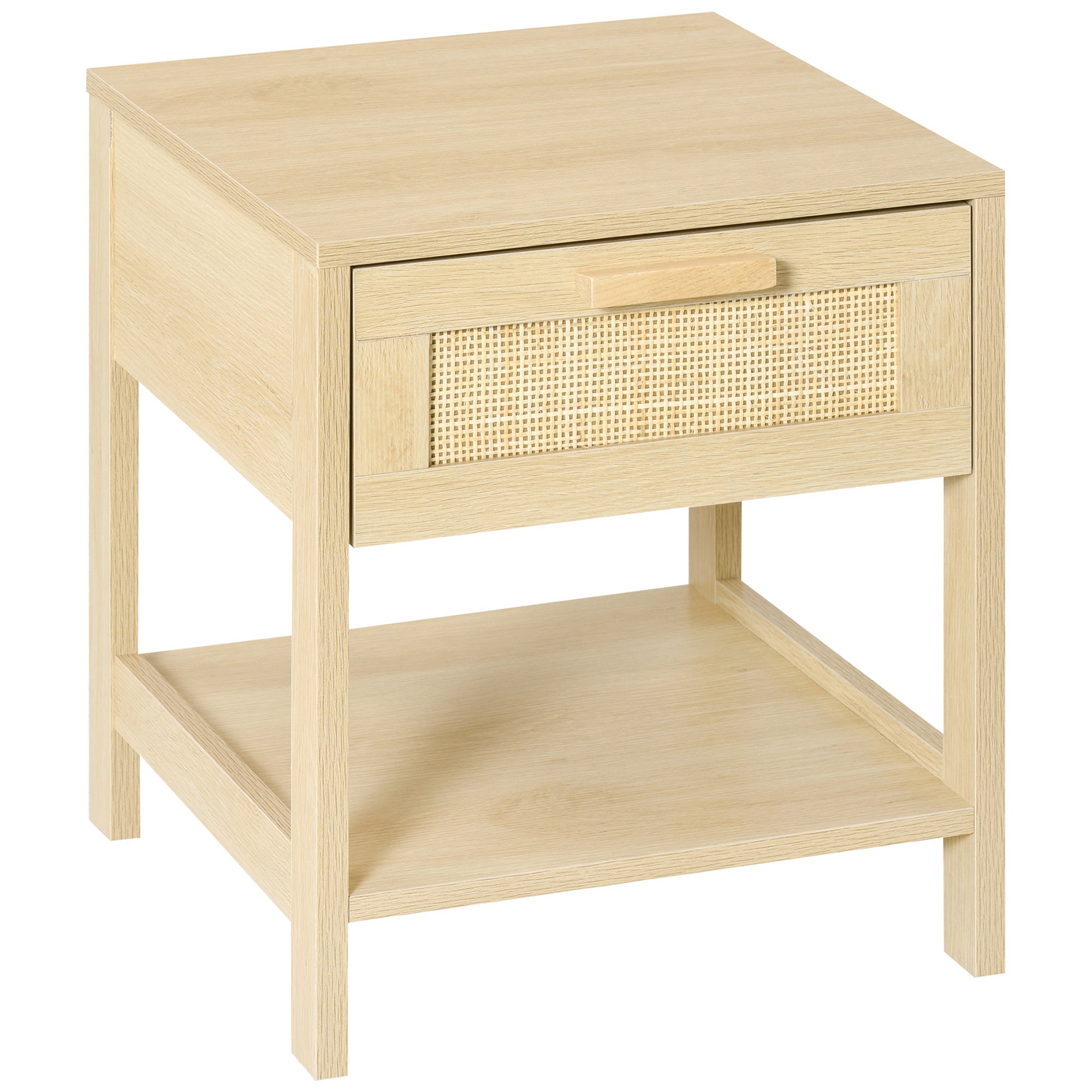 MCL Nightstand with Rattan Drawer and Storage Shelf, Bedside End Table for Bedroom, Living Room