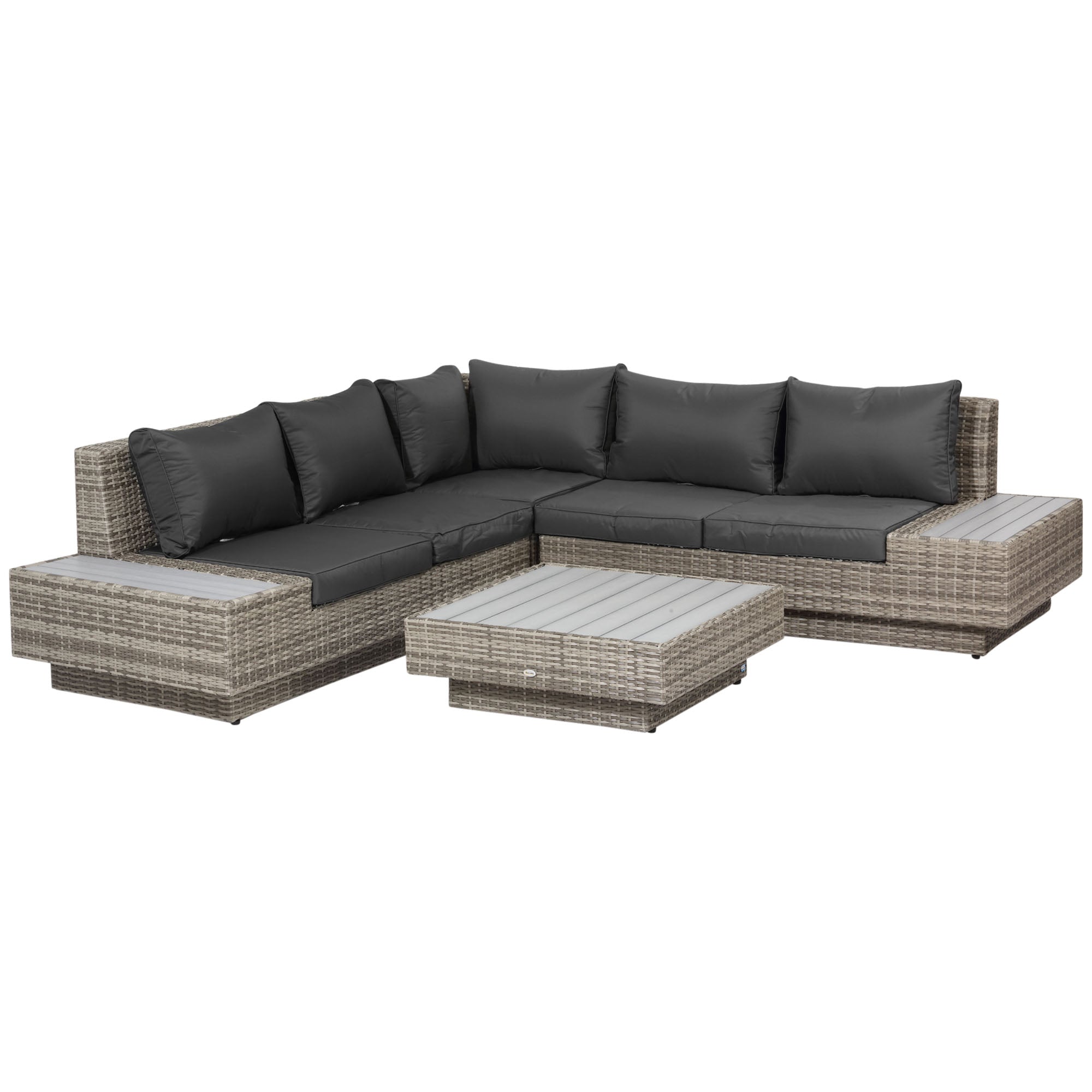 MCL PCs Rattan Garden Furniture Outdoor Sectional Corner Sofa and Coffee Table Set Conservatory Wicker Weave Furniture with Armrest