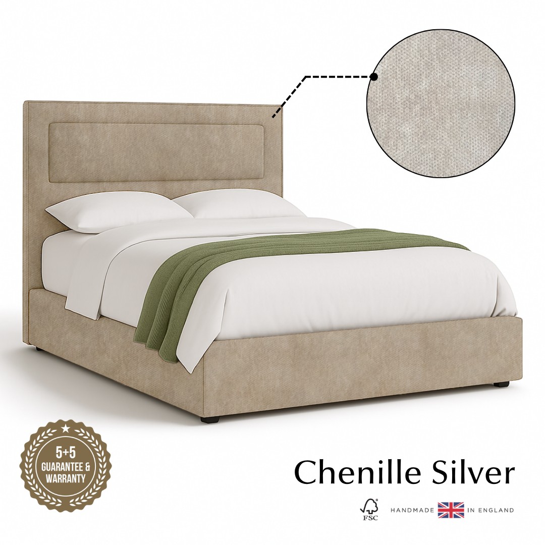 Aura Ottoman Storage Bed - King Zip Chenille Silver