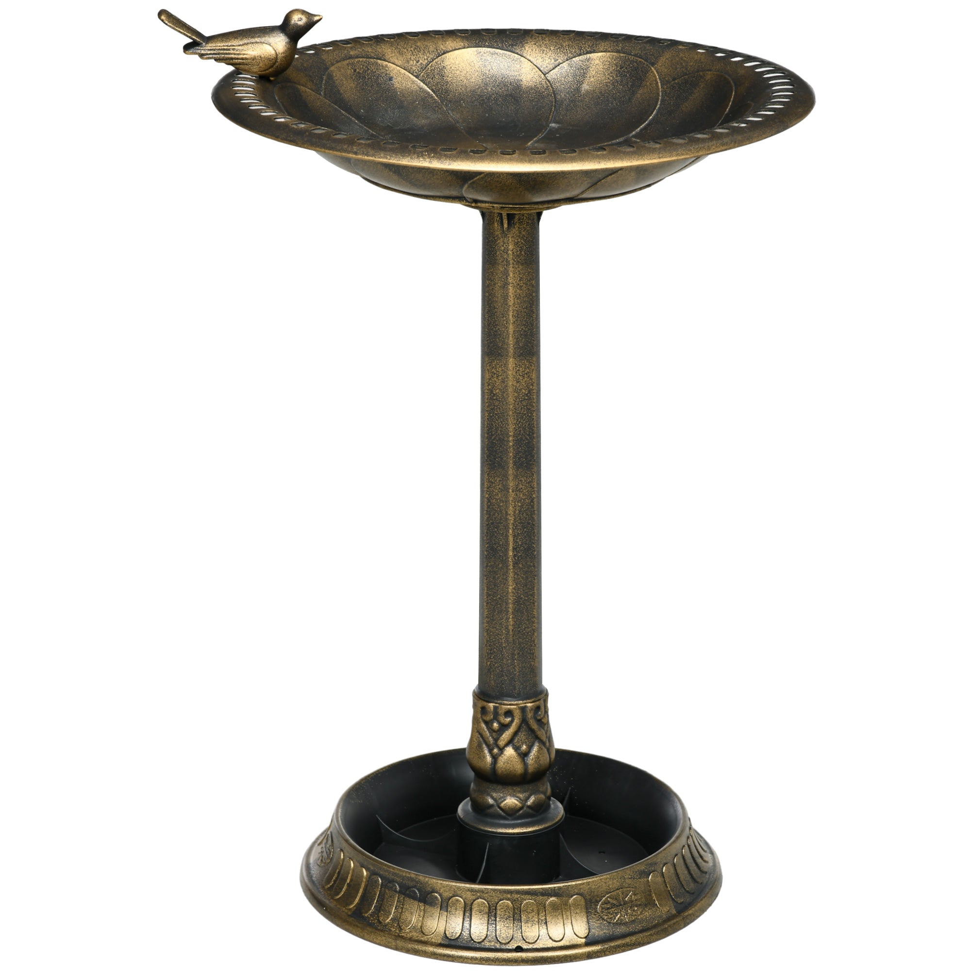 Outsunny Tall Antique Bird Bath for Garden, Vintage Style Birdbath with Bird Decoration and Flower Planter Base, Bird Bath Bowl for Outdoor