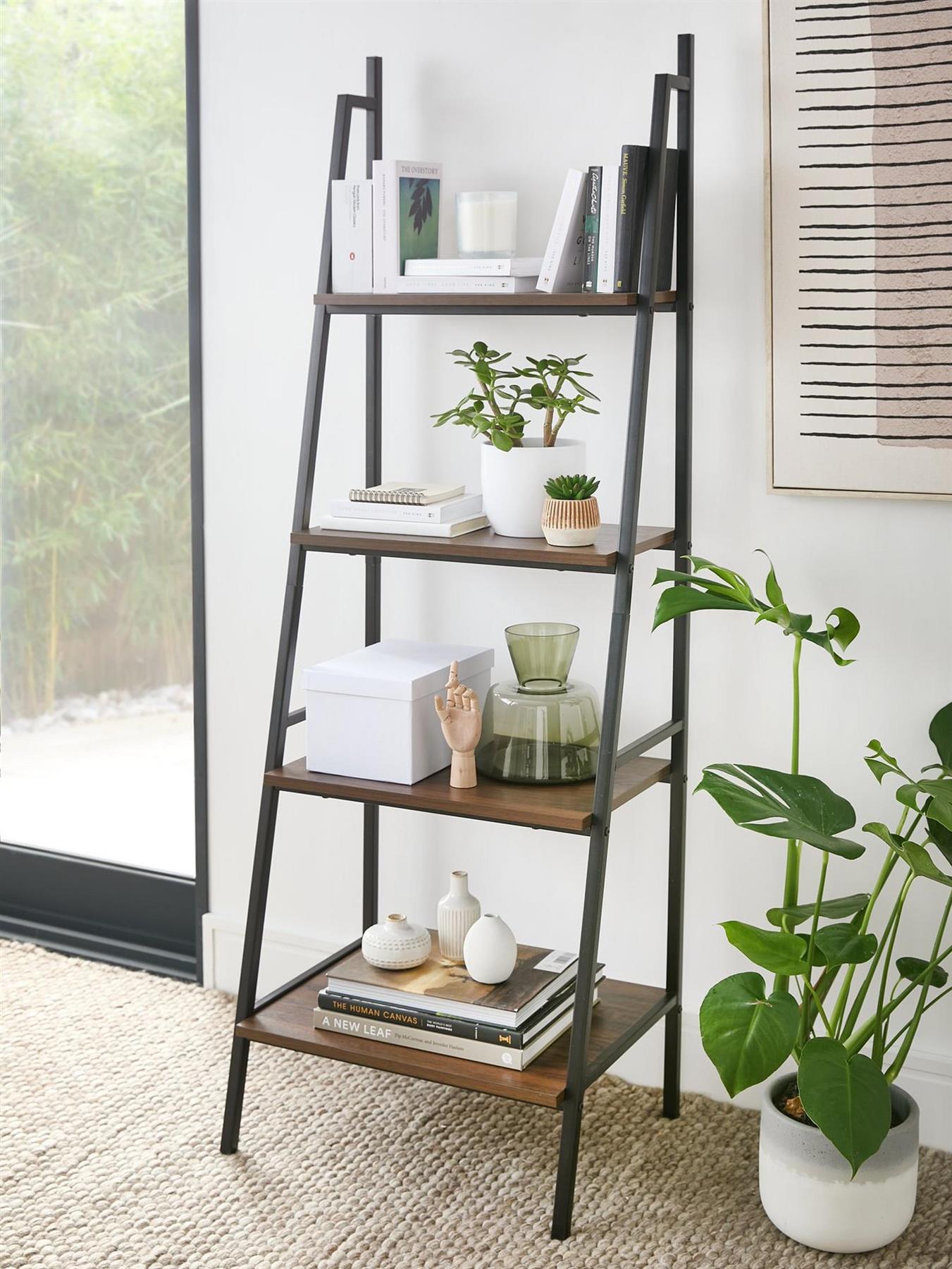 Otis Tier Open Ladder Shelf Unit Walnut Storage Display Bookcase