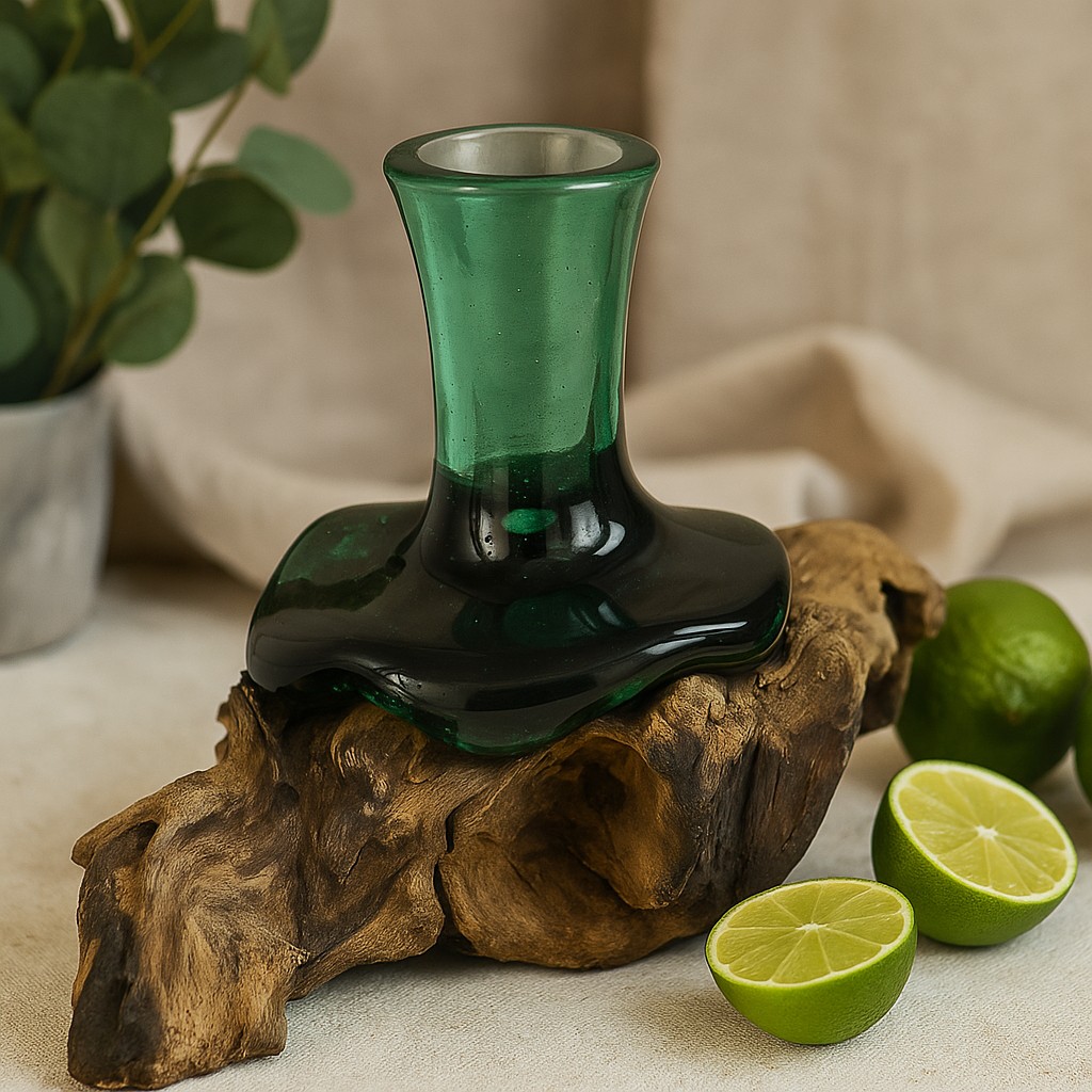 Beer Bottle Mini Flower Vase Recycled on Wood