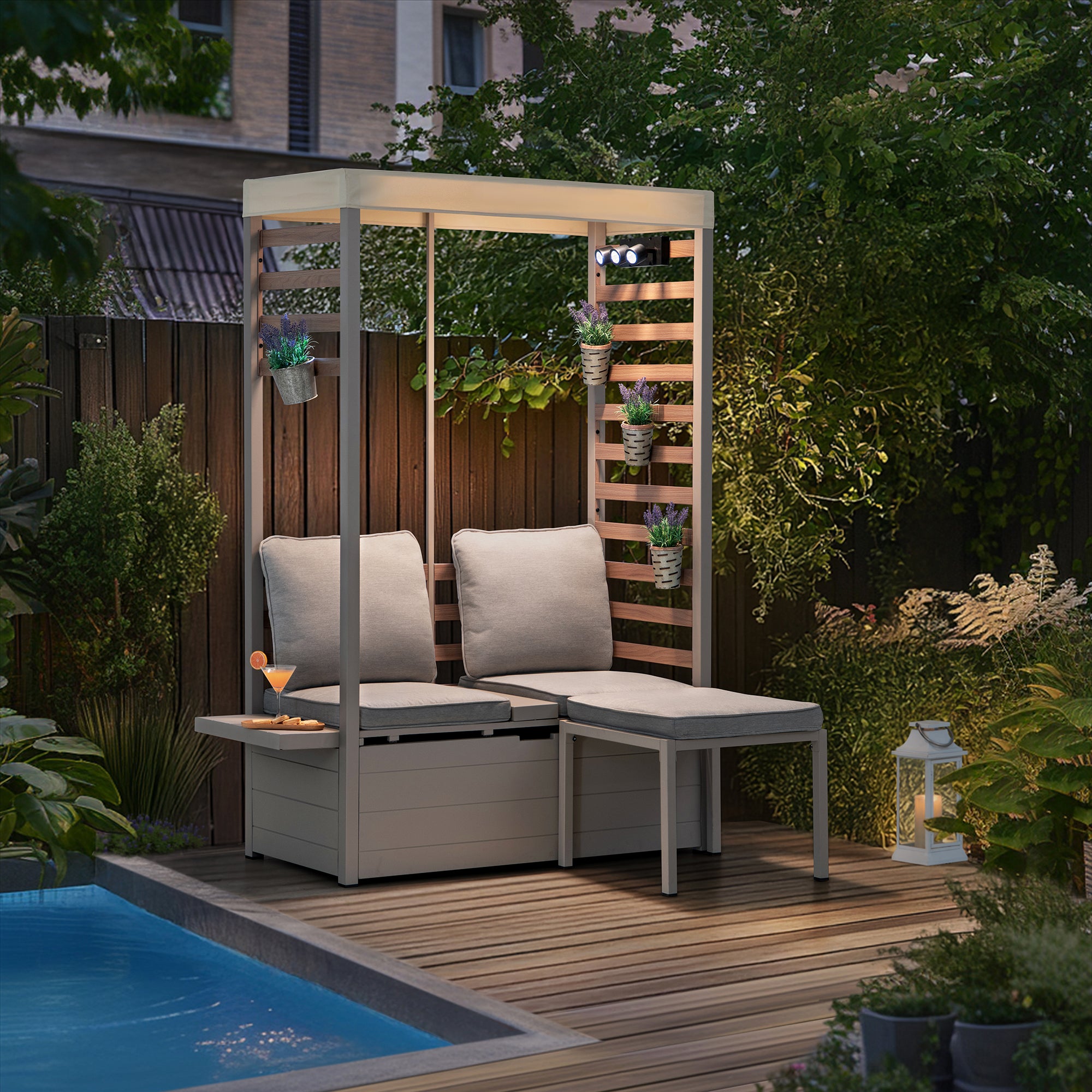 SUNJOY -Seater Loveseat Sofa with Footstool and Canopy