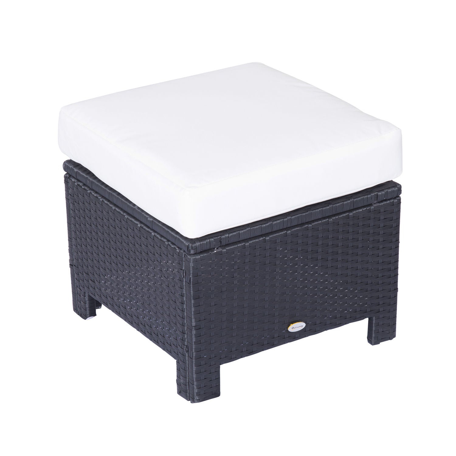 MCL Rattan Footstool Wicker Ottoman with Padded Seat Cushion Outdoor Patio Furniture for Garden Poolside Living Room, x x , Black
