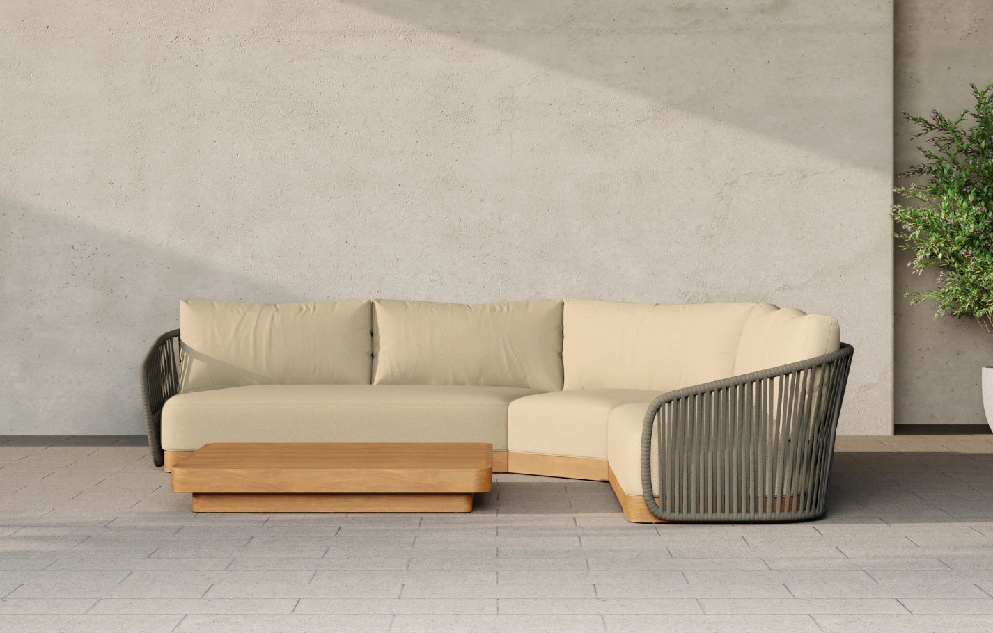 Bayswater Seater Woven Rope Wooden Corner Garden Sofa Set