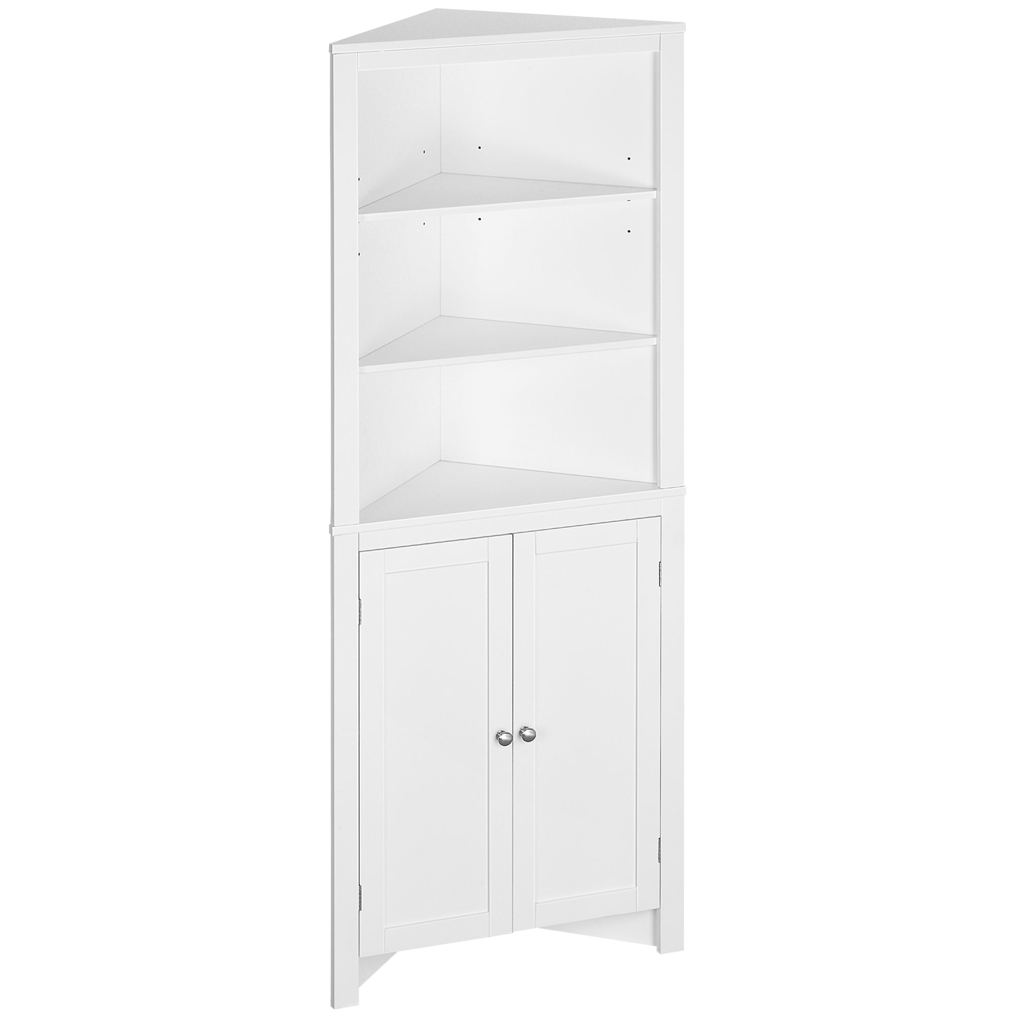 MCL Triangle Bathroom Cabinet, Corner Bathroom Storage Unit with Cupboard and -Tier Shelves, Free Standing, White