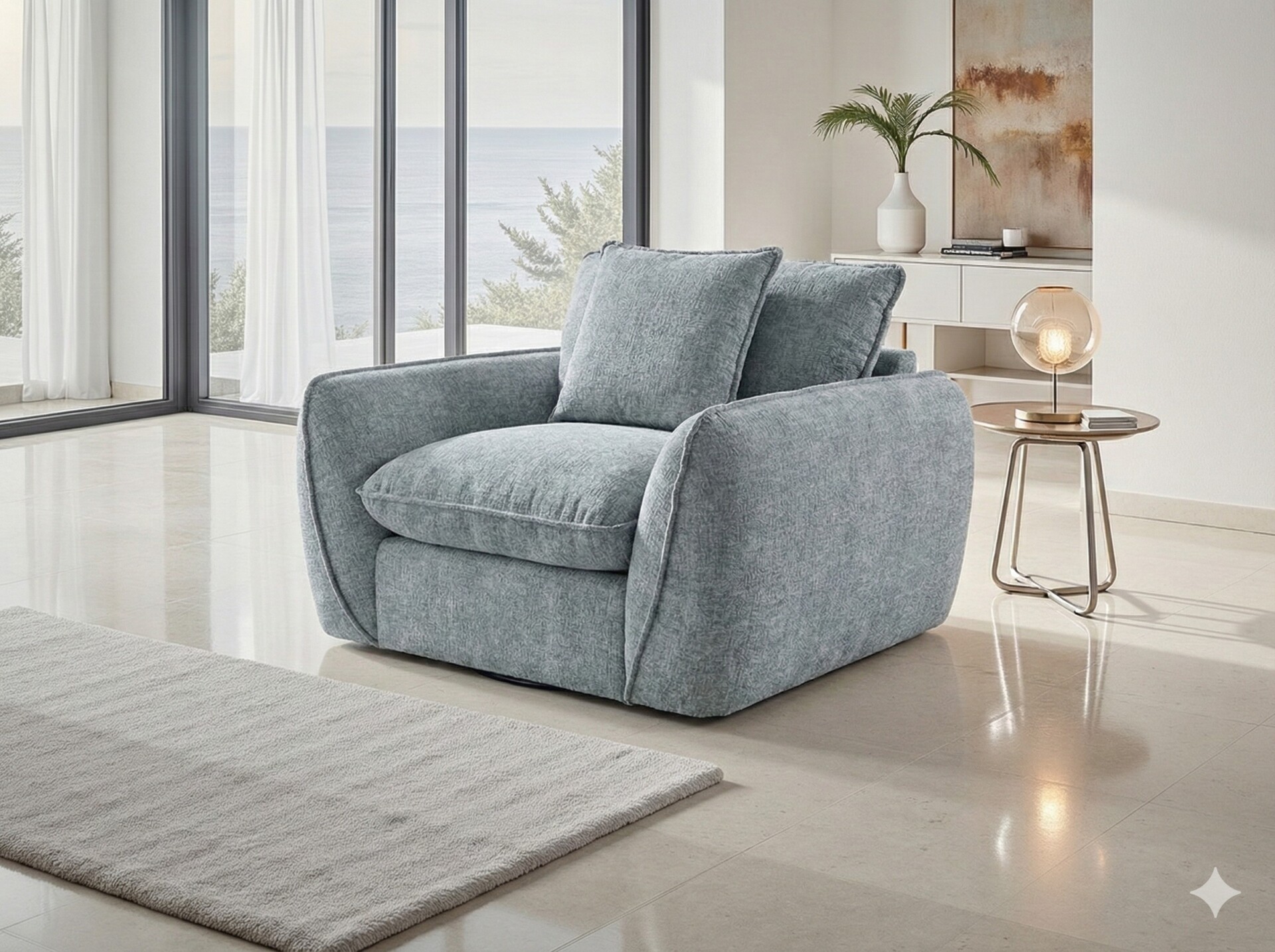 Berlin Fabric Armchair: Contemporary Cloud-Like Comfort, Deep Cushions, Stylish Piping