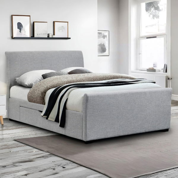 Capri Fabric Bed With Drawers Light Grey