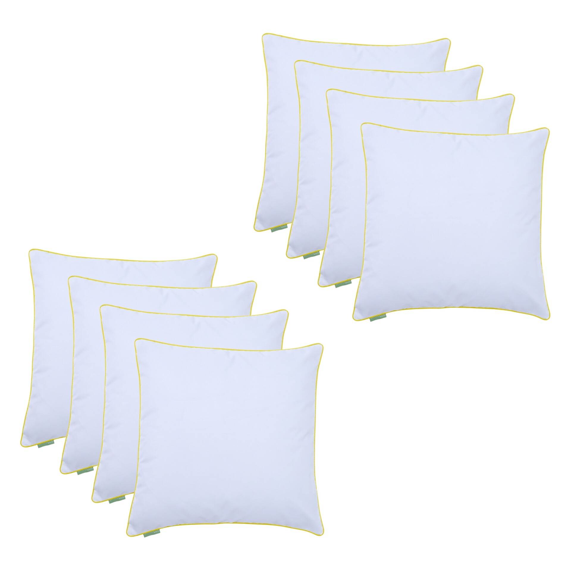 White Outdoor Scatter Cushions with Colourful Piping Water Resistant Cushion Throw Pillows - Yellow x Pack of