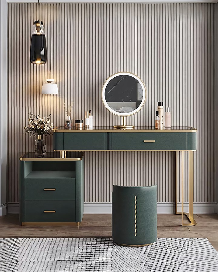 Casey-Lee Dressing Table with Mirror, Builtin Storage Box - Green No Yes
