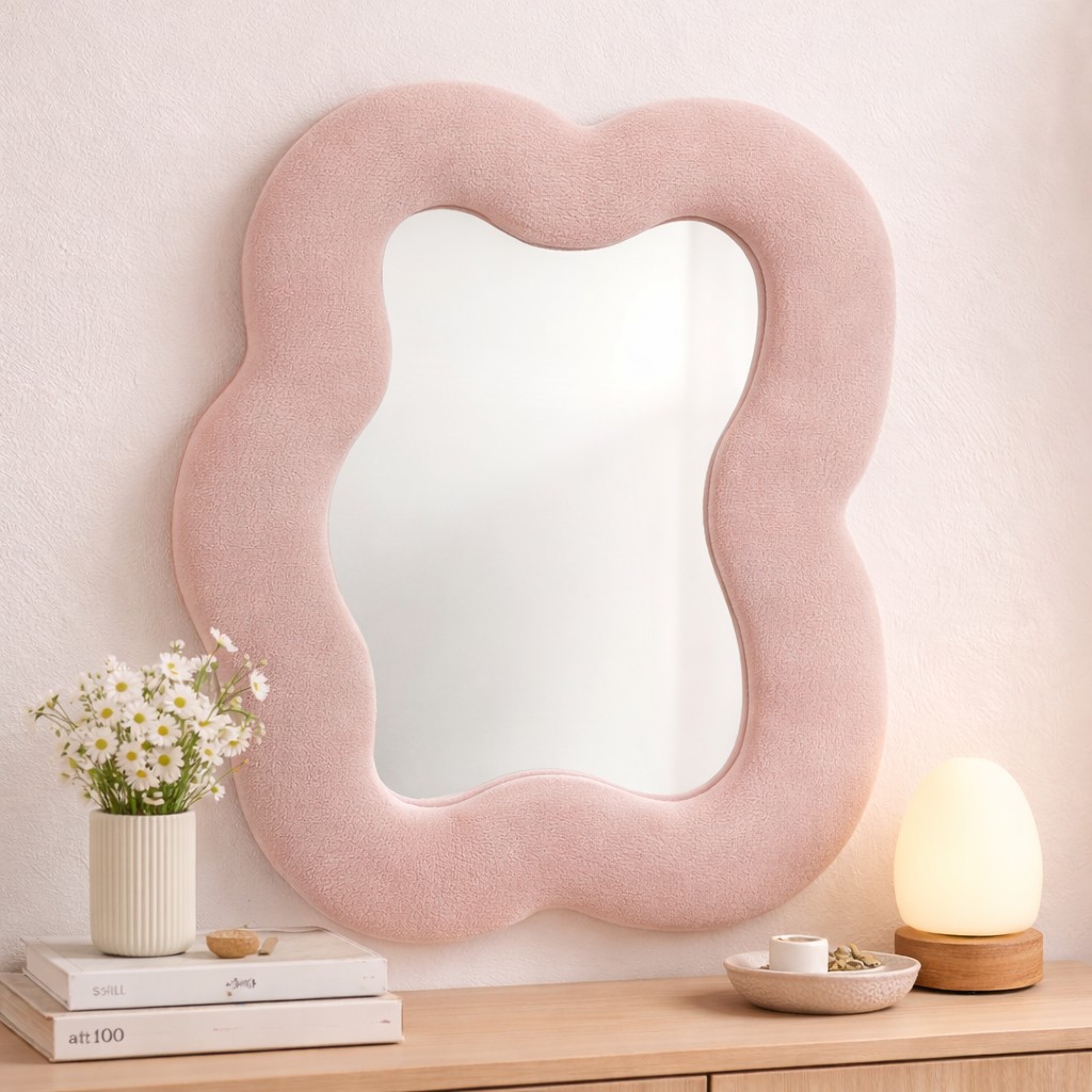 Soft Squiggly Mirror Square Pebble Rose Blush .xx.