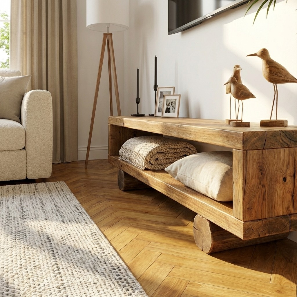Handmade Rustic Solid Wood TV Unit: Timber Media Console - x Walnut