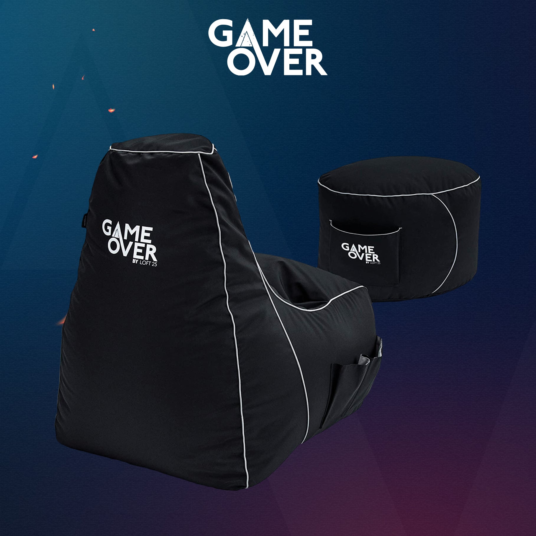 Video Gaming Bean Bag Chair with Footstool High Back Beanbag Chair with Footrest