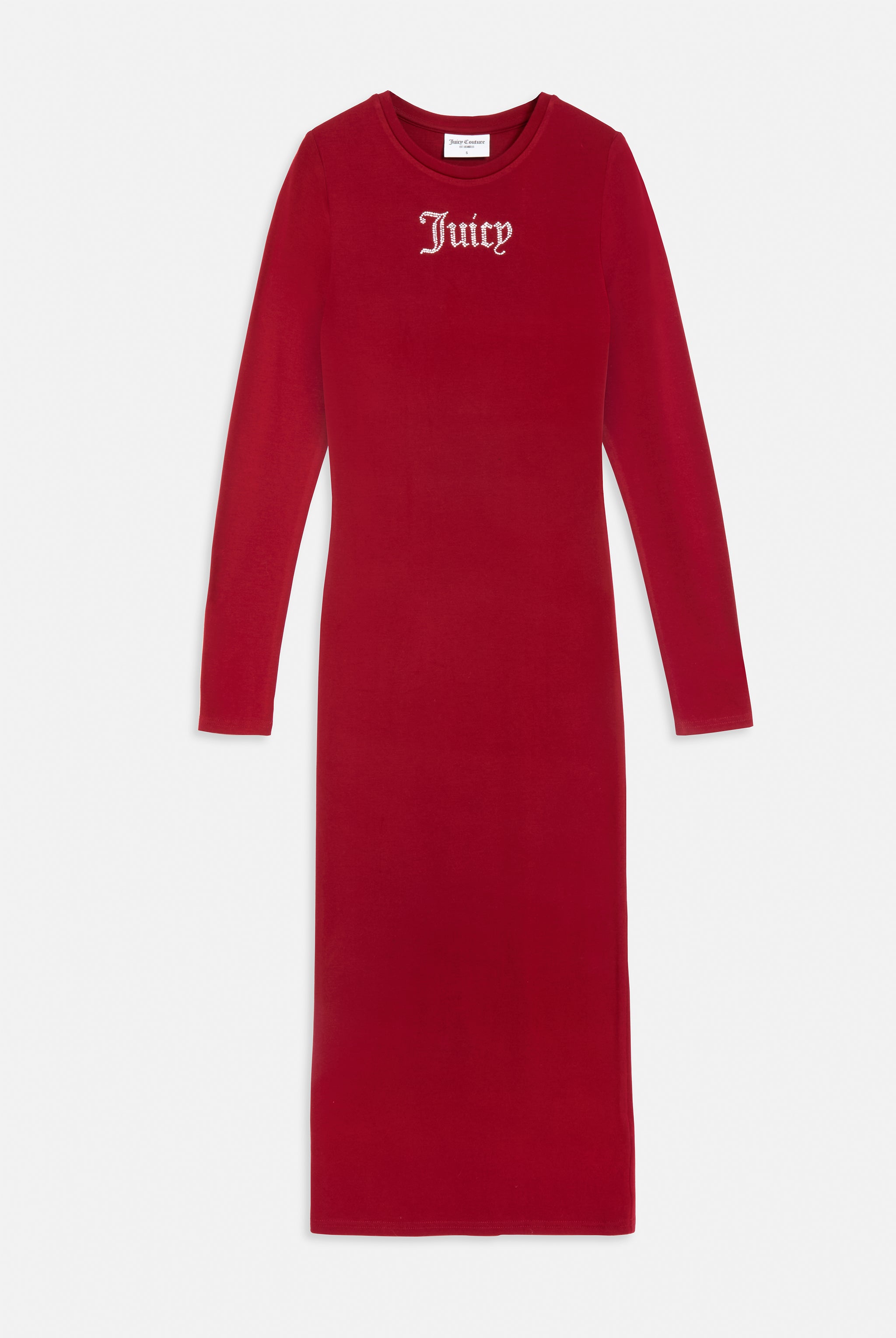 RED DAHLIA JERSEY DIAMANTÉ LONG SLEEVE MIDI DRESS - S Red