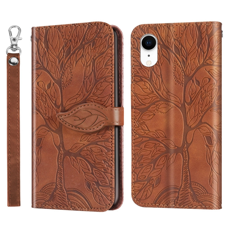 Life of Tree Embossing Pattern Horizontal Flip Leather Case with Holder & Card Slot & Wallet & Photo Frame & Lanyard, For - For iPhone XR Brown