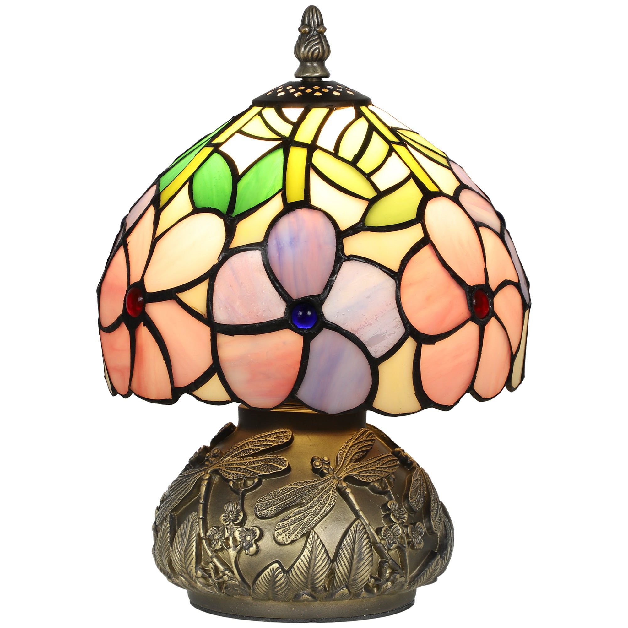 MCL Tiffany-Style Table Lamp with Sculpted Dragonfly Base, Handcrafted Antique Stained Glass Bedside Lamp for Living Room and Bedroom