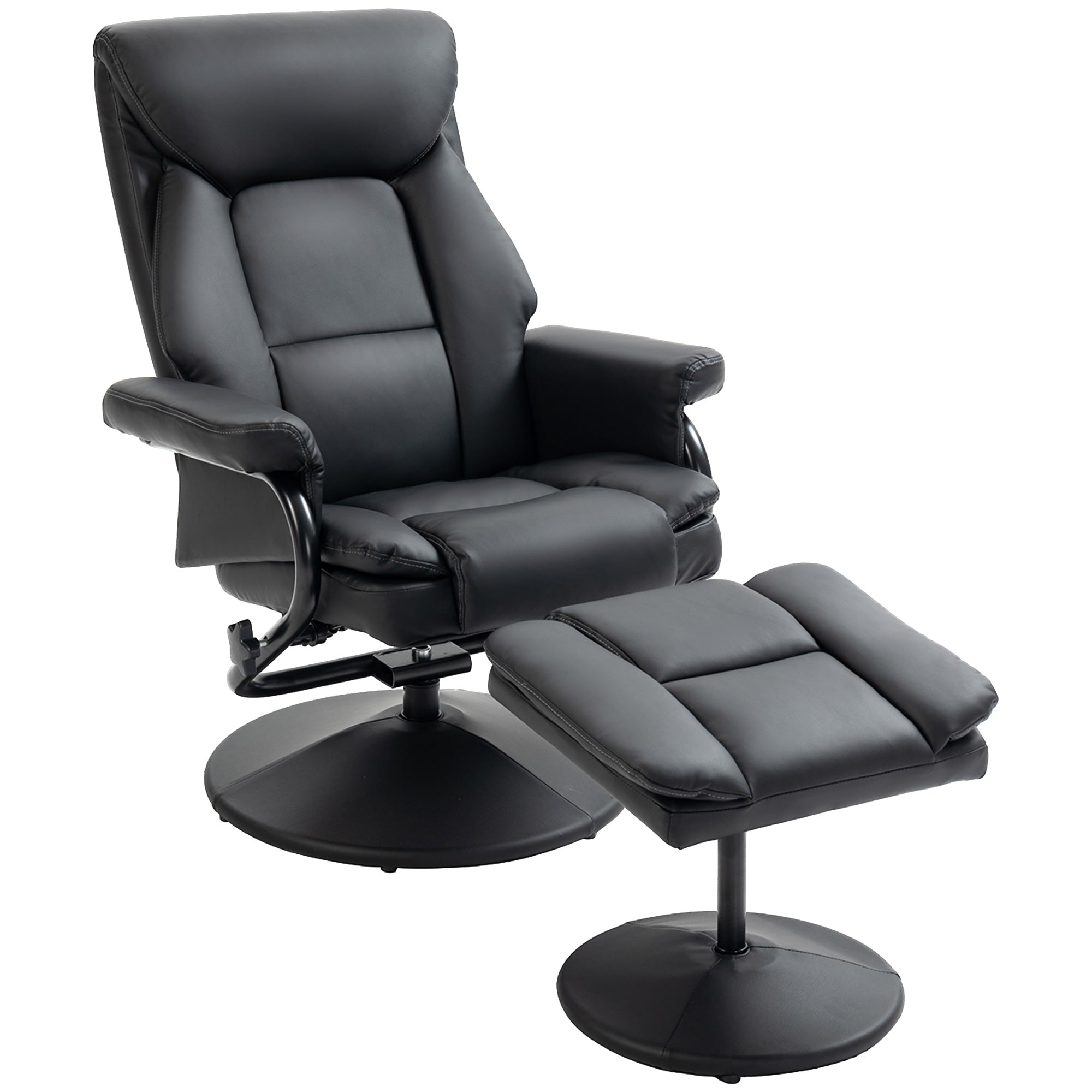 HOMCOM Swivel Recliner Chair with Footstool, PU Leather Recliner Armchair with Ottoman, Steel Base, Upholstered Reclining Chair for Living Room