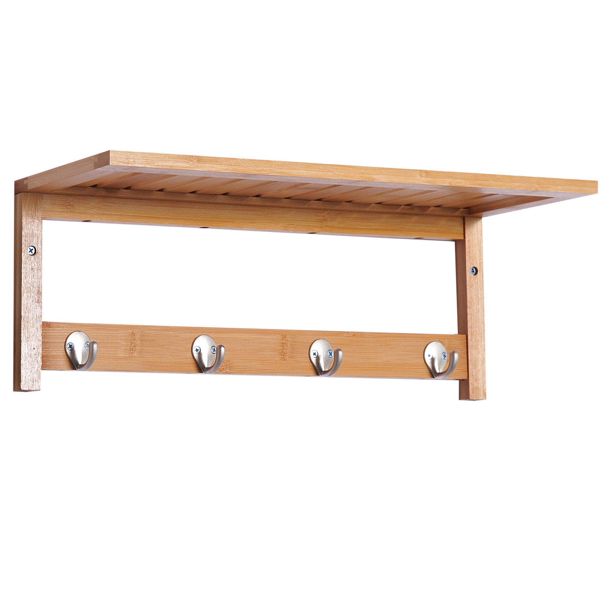 MCL Wall Mounted Coat Clothes Hat Hanger Hooks Rack Stand with Rail & Storage Shelf for Hallway Entryway Bedroom Bathroom
