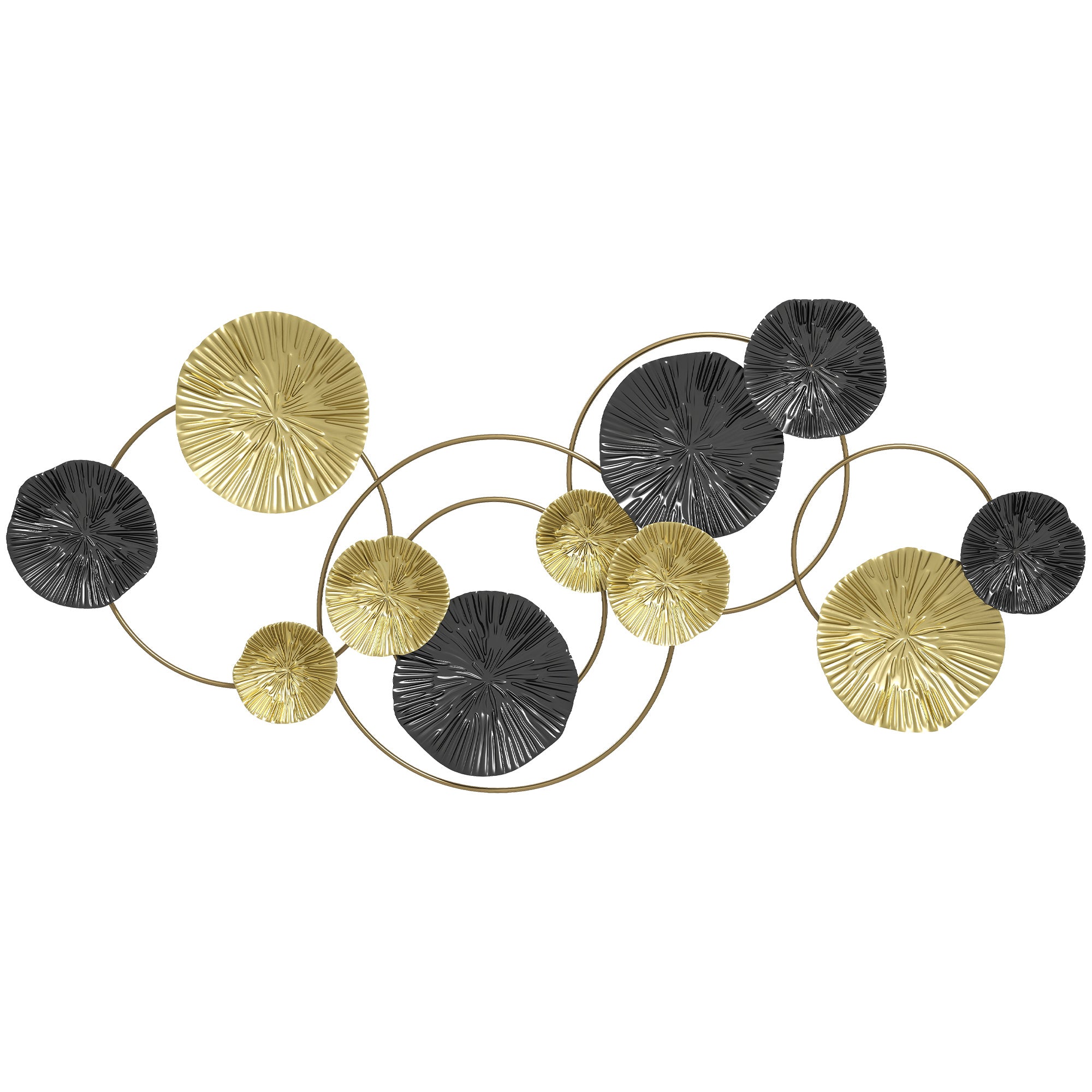 Metal Wall Art, Modern Hanging Wall Decor with Multi-Disc Design for Living Room - Gold Tone and Silver Grey