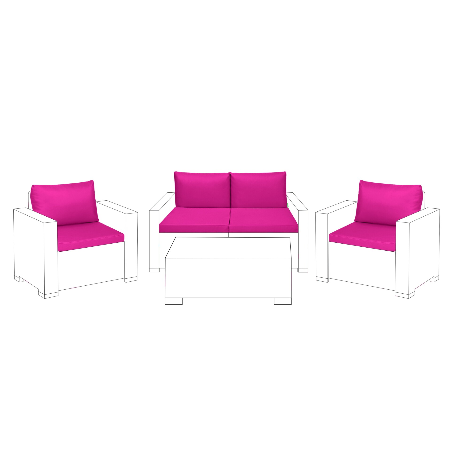 Outdoor Water-Resistant Rattan Furniture Cushions Garden California Sofa Cushion Pads Set - Pink Piece Set