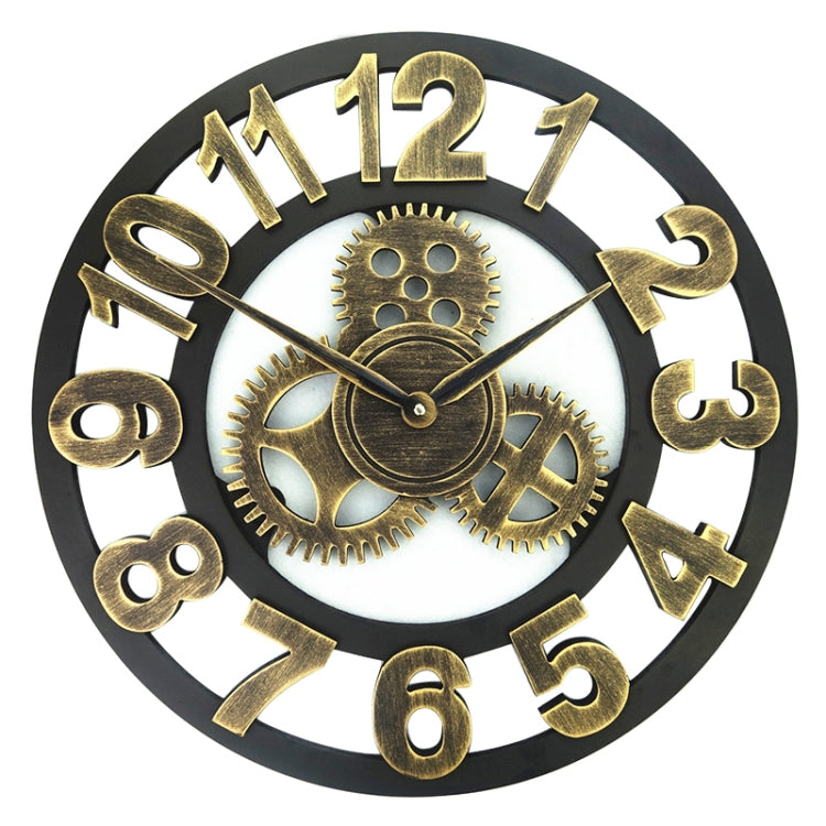 Retro Wooden Round Single-sided Gear Clock Number Wall Clock, Diameter: , Number , Number - Number Gold
