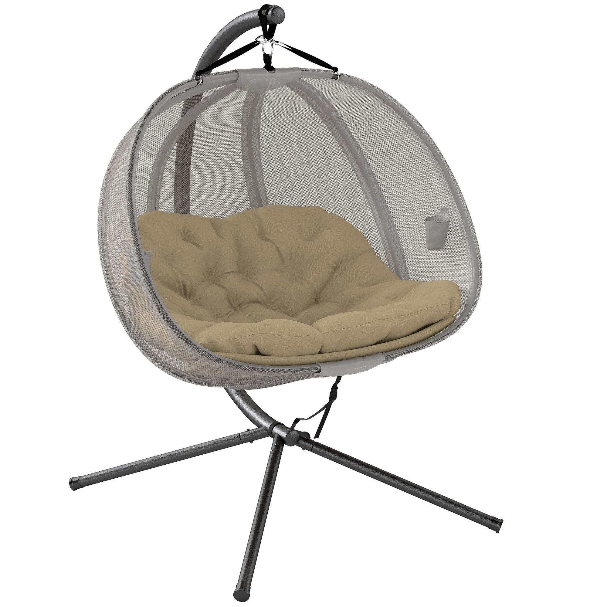 MCL Double Hanging Egg Chair Seaters Texteline Swing Hammock Chair with Stand, Cushion and Folding Design, for Indoor and Outdoor, Brown