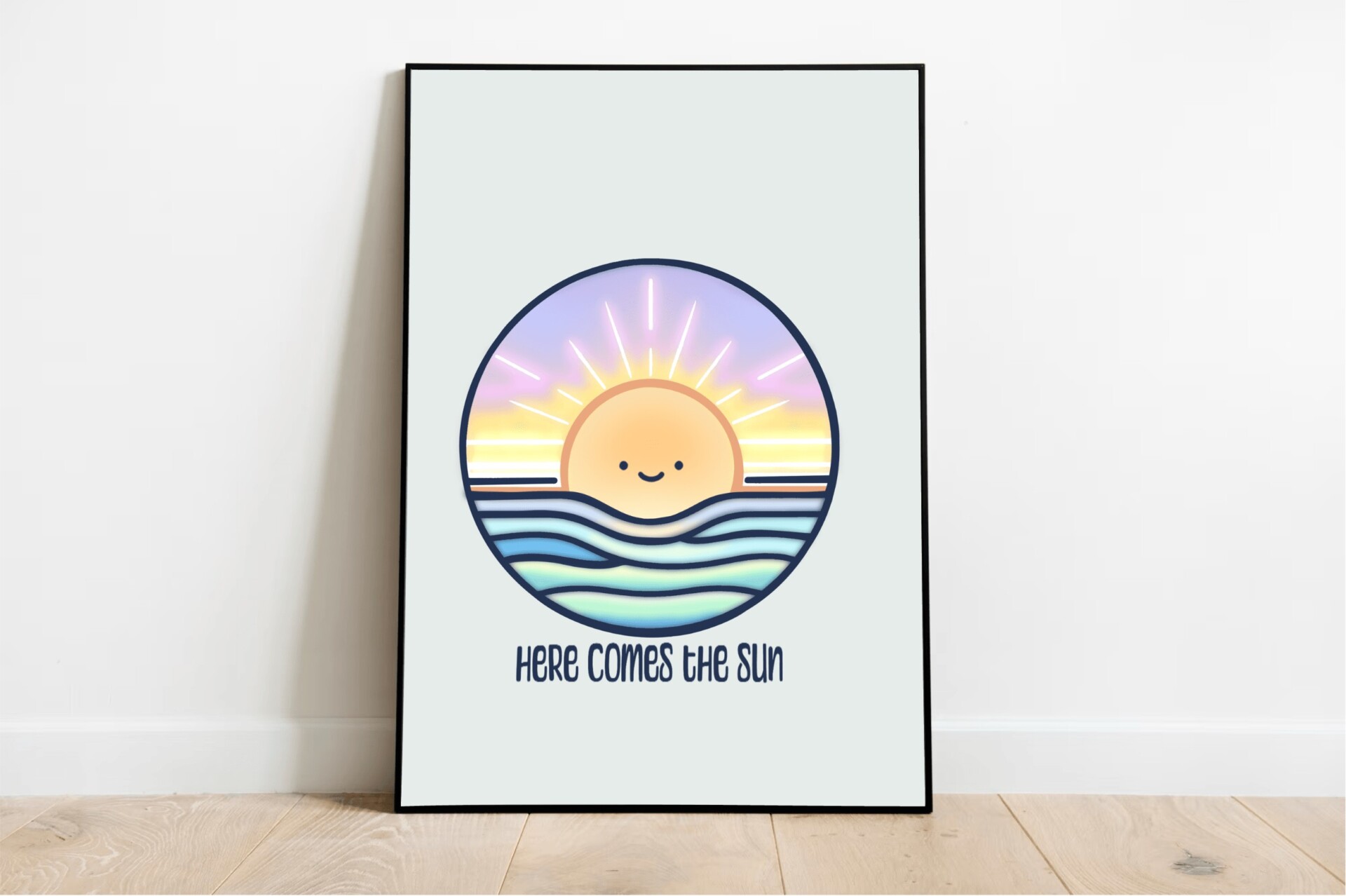 Here Comes the Sun Art Print Cute Minimalist Wall Decor - A