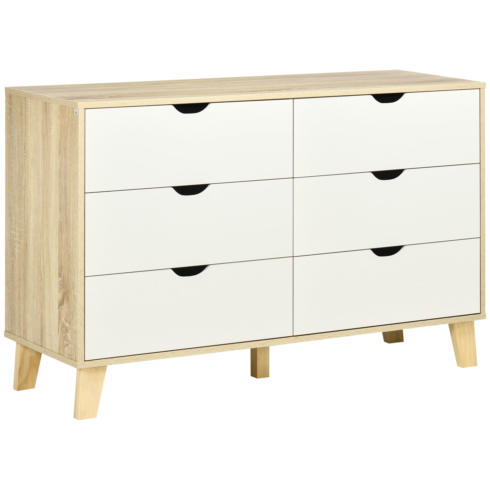 MCL Bedroom Chest of Drawers, Wide -Drawer Dresser, Storage Drawer Unit with Wood Legs for Living Room, White and Light Brown