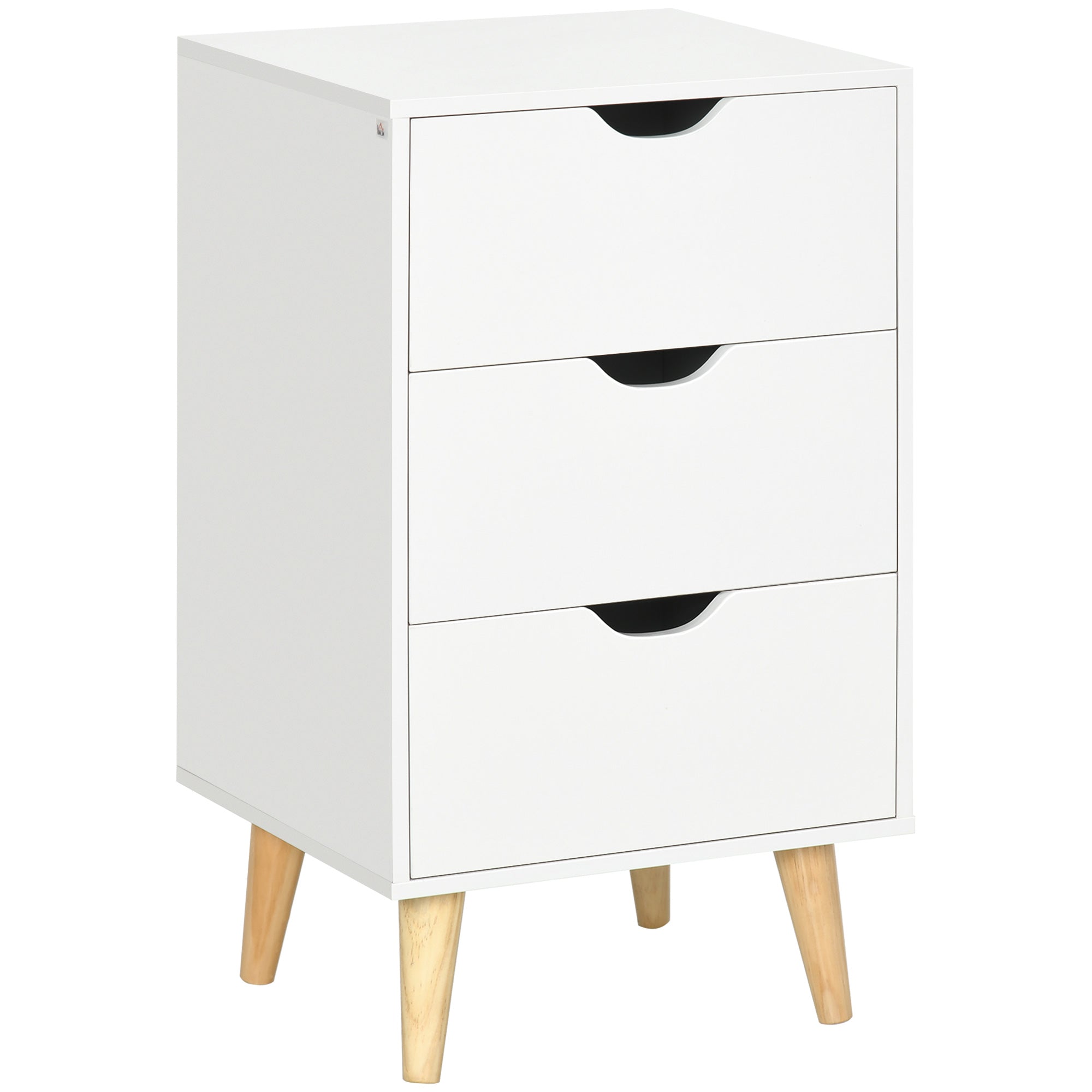MCL Bedside Table, Bedside Cabinet with Drawers, Side End Table with Pine Wood Legs for Bedroom Living Room, White